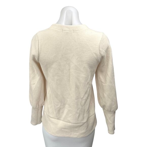 Madewell Cream Ribbed Knit Balloon Sleeve Button Up Cardigan Sweater Top Size XS - Picture 2 of 4